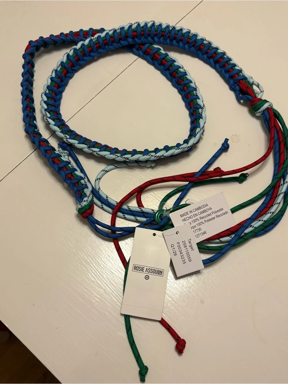 Rosie Assoulin Braided Belt in Blue, Red & Green